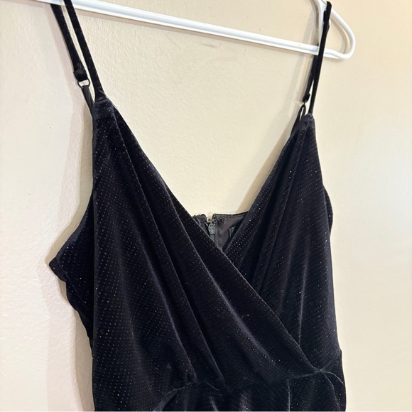 Dynamite Black Sparkly Velvet Midi Dress Faux Wrap Style Ruffle w Slit - Small - Picture 4 of 15